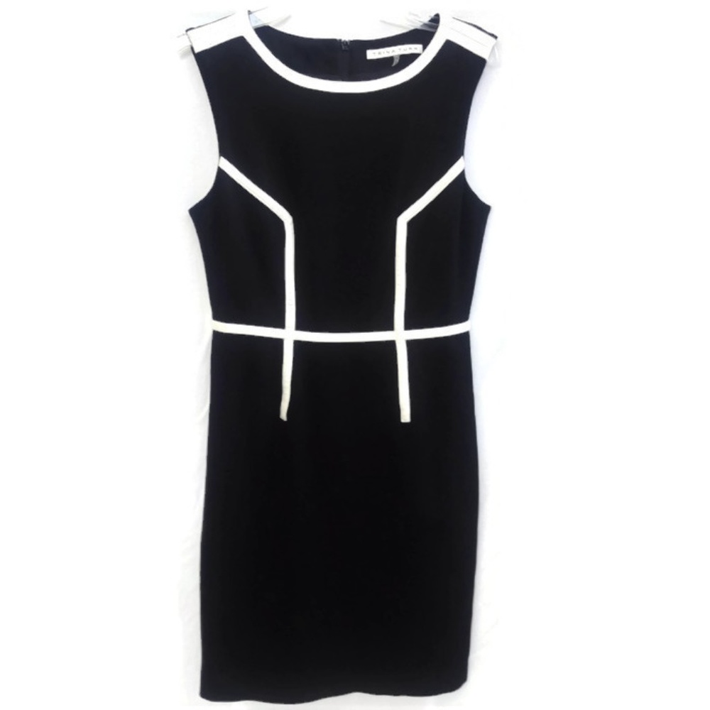 Trina Turk Dress Ponte Knit Sleeveless Back Zipper Black White Slip Stretch 4